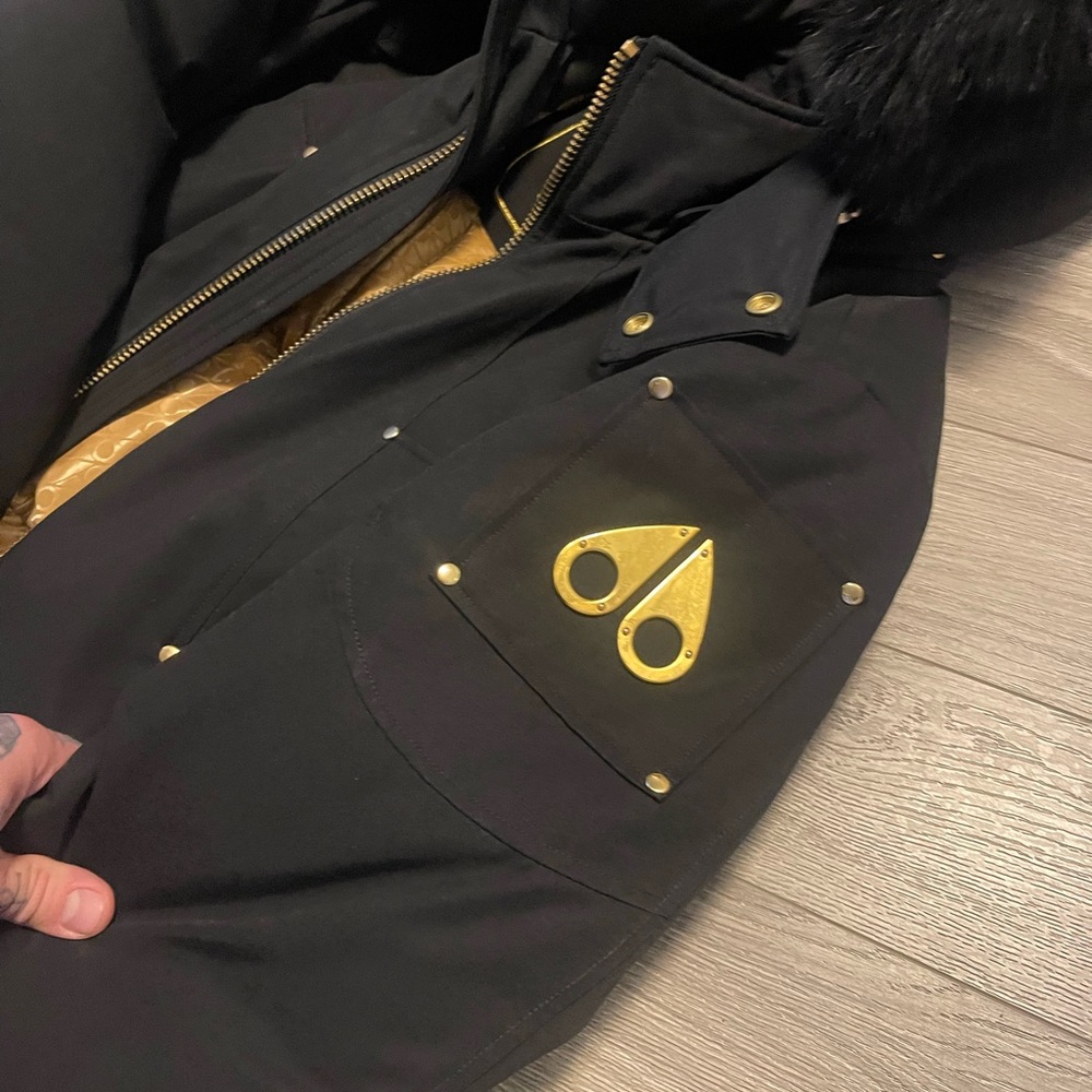 Moose Knuckles Black Jacket with Gold Lining